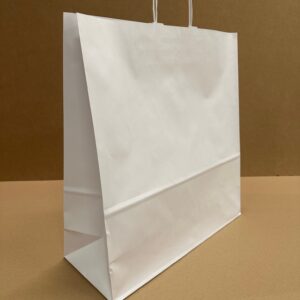 Bréfpokar - hvítir m/hvítu snúnu bandi 450x170x480mm 150 stk í kassa